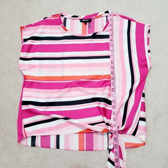 DKNY Women's Multi Colors Sleeveless Top Blouse Size Medium Tie Waist - Picture 9 of 11